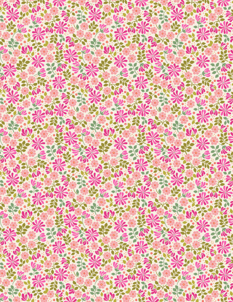 Floral burst pinks and green - L15A bolted cotton Lewis Irene