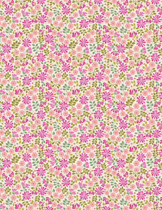 Floral burst pinks and green - L15A bolted cotton Lewis Irene
