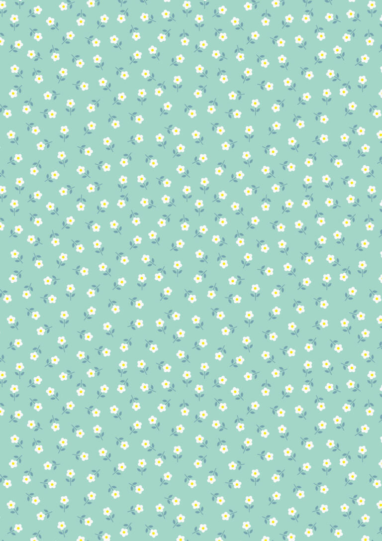 Little daisies cream on aqua - L17A Quilting cotton Lewis Irene