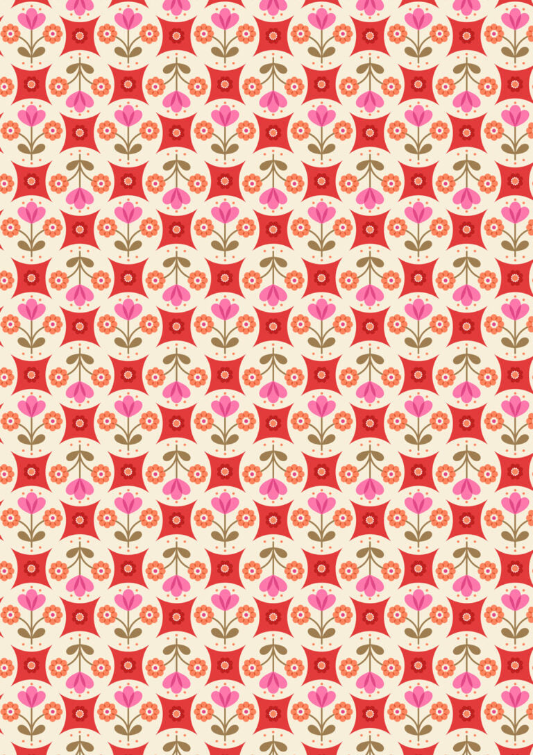 Red flower circles - L18A Lewis Irene quilting Cotton