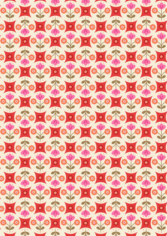 Red flower circles - L18A Lewis Irene quilting Cotton